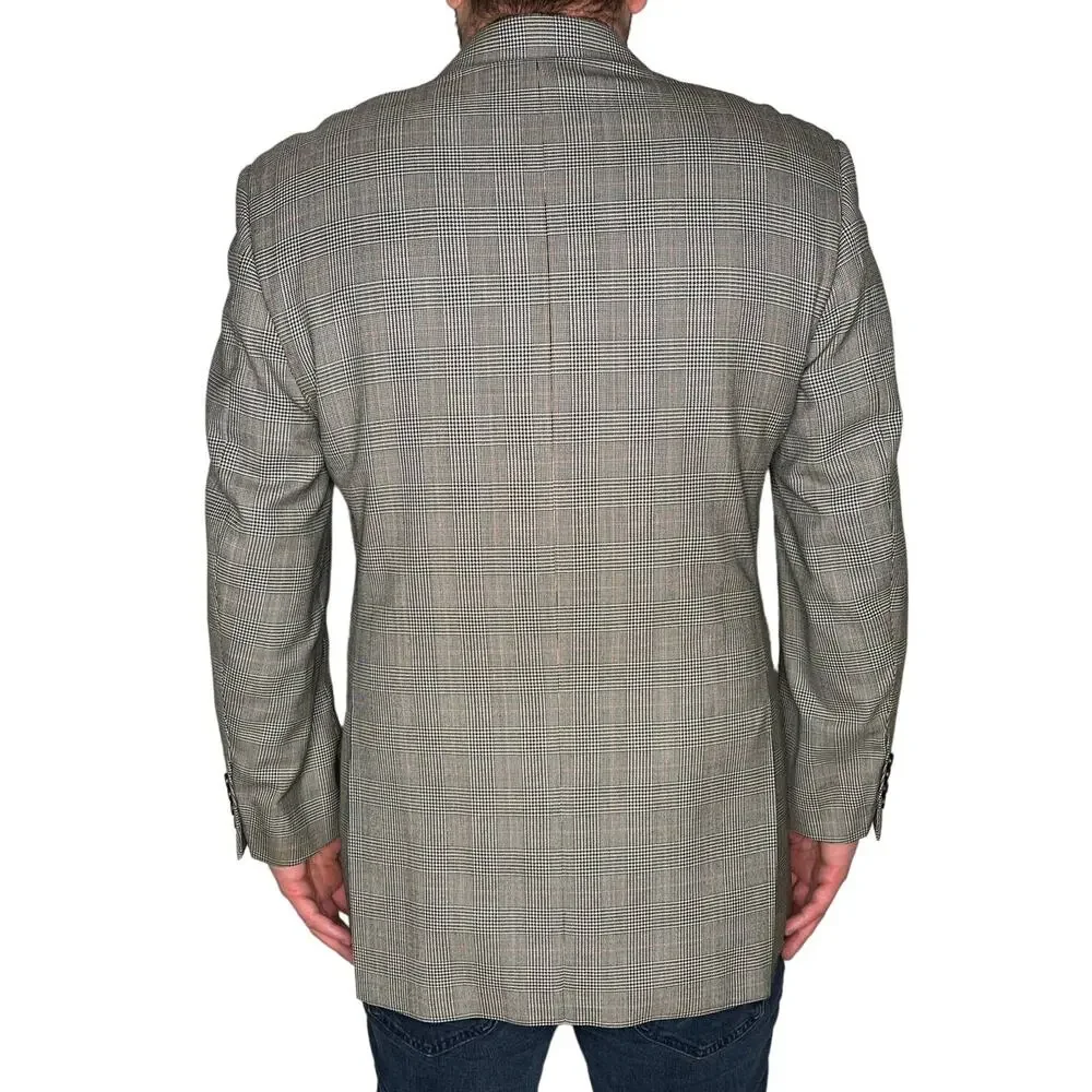Brooks Brothers 346 Big & Tall 44L 100% WOOL Gray PLAID 3 Button Blazer Jacket